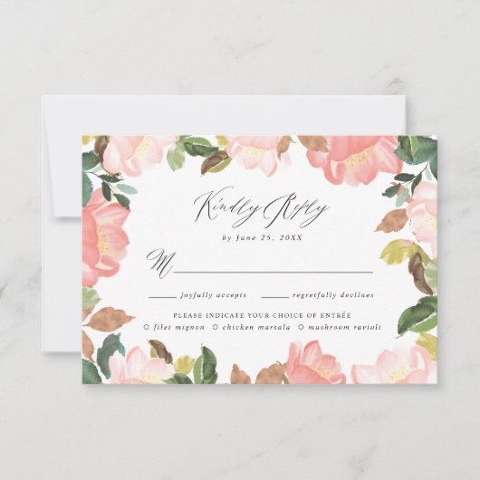 Blush Spring Floral | 食事の選択があるRSVPカード 出欠カード (正面)