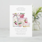 Blush Strawberry Tea Party QR Code Bridal Shower 招待状 (スタンド正面)