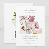 Blush Strawberry Tea Party QR Code Bridal Shower 招待状 (正面/裏面)