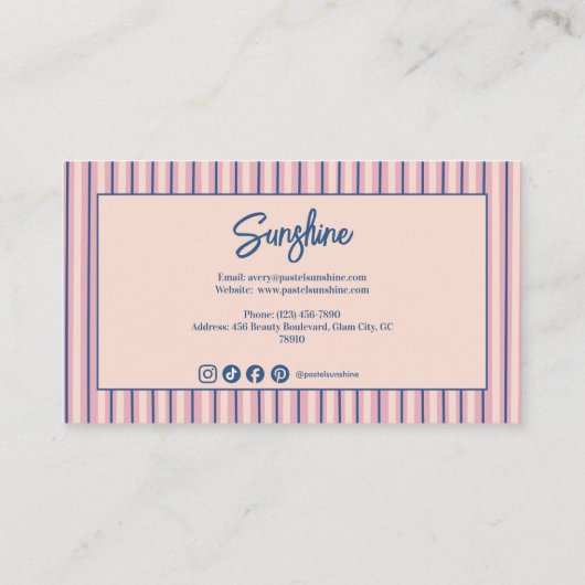 Blush Stripe Monogram Boutique Business 名刺 (裏面)