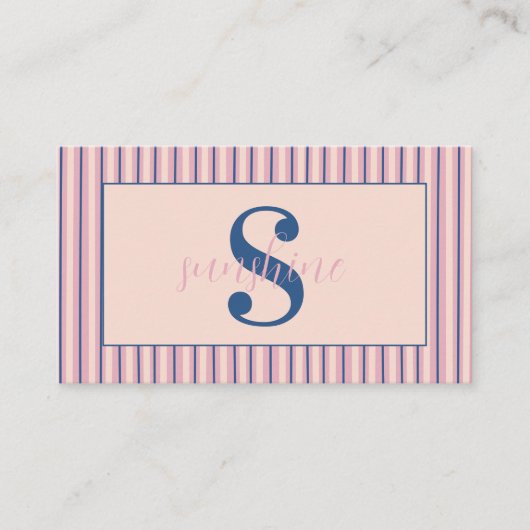 Blush Stripe Monogram Boutique Business 名刺 (正面)