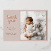 Blush Taupe Rose Gold Foil Birth Announcement  箔シーズンカード (正面)