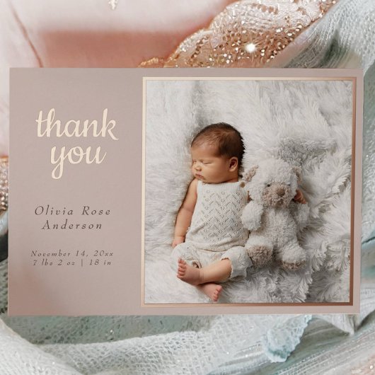 Blush Taupe Rose Gold Foil Birth Announcement  箔シーズンカード