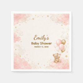 Blush Teddy Bear Balloon Baby Shower Paper スタンダードカクテルナプキン