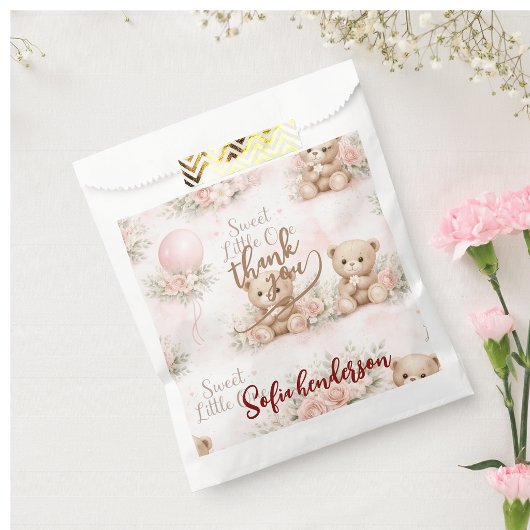 blush teddy bear Floral favor bag フェイバーバッグ