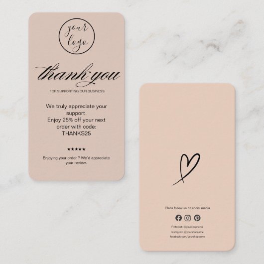 Blush Thank You Card Discount Code Review Business 名刺 (正面/裏面)
