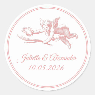 Blush Toile de Jouy Cupid Wedding Favor Stickers ラウンドシール