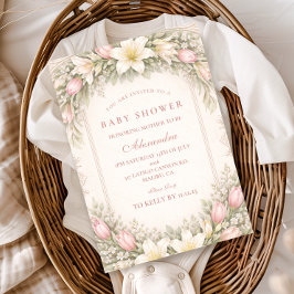 Blush Tulip And Lily Garden Baby Shower 招待状