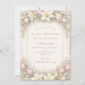 Blush Tulip And Lily Garden Baby Shower 招待状 (正面)