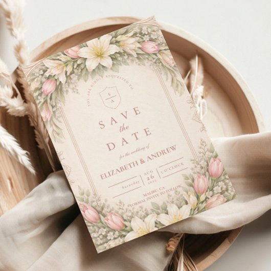 Blush Tulip And Lily Garden Wedding セーブザデート