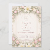 Blush Tulip And Lily Garden Wedding セーブザデート (正面)