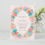 Blush Turquoise Watercolor Bohemian Wedding 招待状 (スタンド正面)