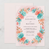 Blush Turquoise Watercolor Bohemian Wedding 招待状 (正面/裏面)