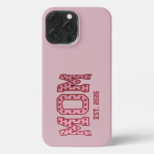 Blush Varsity Mom Est Year Heart Lettering Design iPhoneケース (裏面)