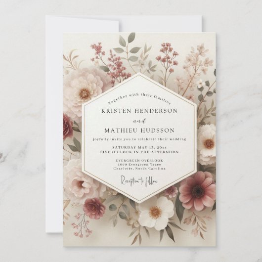 Blush Vintage Botanical Wedding 招待状 (正面)