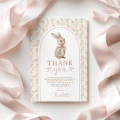 Blush Vintage Bunny Pink Bow Birthday Girl サンキューカード