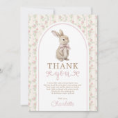 Blush Vintage Bunny Pink Bow Birthday Girl サンキューカード (正面)