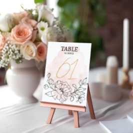 Blush Watercolor & Black Floral Elegant Wedding テーブルナンバー