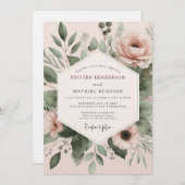 Blush Watercolor Botanical Wedding 招待状 (正面/裏面)