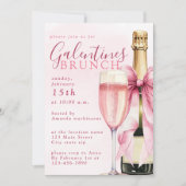 Blush Watercolor Champagne Galentines Brunch 招待状 (正面)