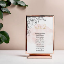 Blush Watercolor Design with Black Floral Elegance テーブルナンバー