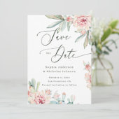 Blush Watercolor Floral | Elegant Script Wedding セーブザデート (スタンド正面)
