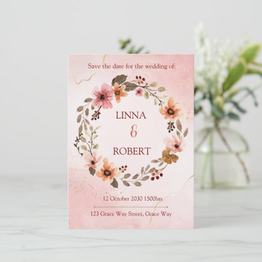 blush watercolor floral wedding invitation  招待状 (スタンド正面)