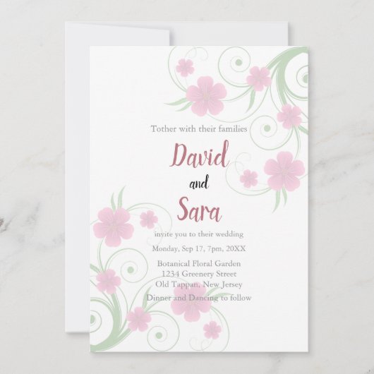 Blush Watercolor Floral Wedding Invitation | Soft 招待状 (正面)