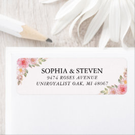  Blush Watercolor Florals with Gold Accents Weddin ラベル