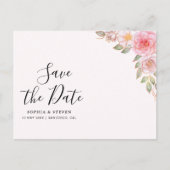 Blush Watercolor Florals with Gold Accents Wedding ポストカード (正面)