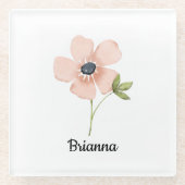 Blush Watercolor Flower Name ガラスコースター (正面)