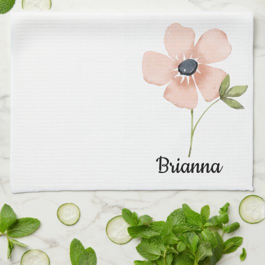 Blush Watercolor Flower Name キッチンタオル (折り畳み)