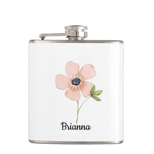 Blush Watercolor Flower Name フラスク (正面)