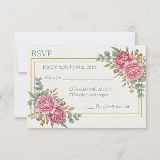 Blush Watercolor Wedding Response Card 出欠カード (正面)