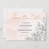 Blush Watercolor with Elegant Black Botanical Art セーブザデート (正面)