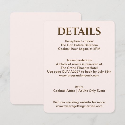 Blush Wedding Details Card | Soft Glam by JLI 招待状 (正面/裏面)