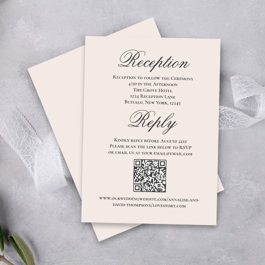 Blush Wedding Script RSVP Reception エンクロージャーカード