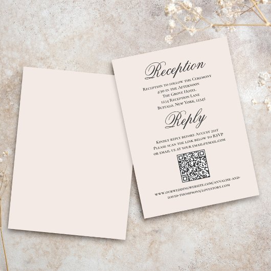 Blush Wedding Script RSVP Reception  エンクロージャーカード