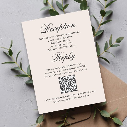 Blush Wedding Script RSVP Reception  エンクロージャーカード
