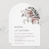 Blush White 3D Roses Simple Wedding 招待状 (正面/裏面)