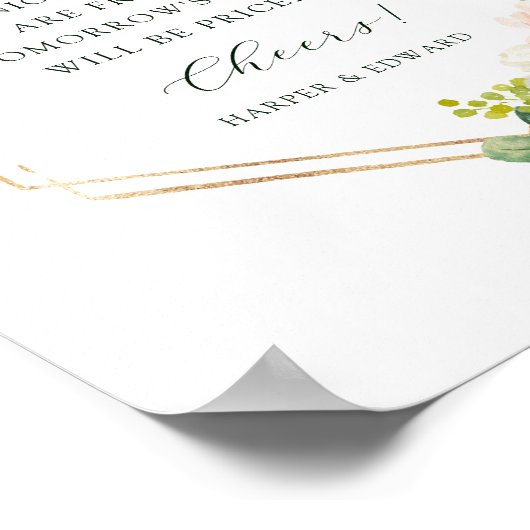 Blush White Bloom Gold Hexagon Frame Open Bar  ポスター (角)