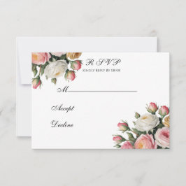 Blush, White Rose Floral Wedding RSVP Card サンキューカード