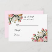 Blush, White Rose Floral Wedding RSVP Card サンキューカード (正面/裏面)