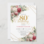 Blush white roses elegant 80th birthday invitation 招待状 (正面)