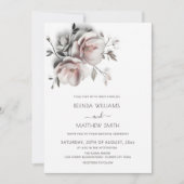 Blush White Textured Roses Simple Wedding 招待状 (正面)