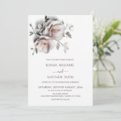 Blush White Textured Roses Simple Wedding 招待状 (スタンド正面)