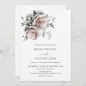 Blush White Textured Roses Simple Wedding 招待状 (正面/裏面)