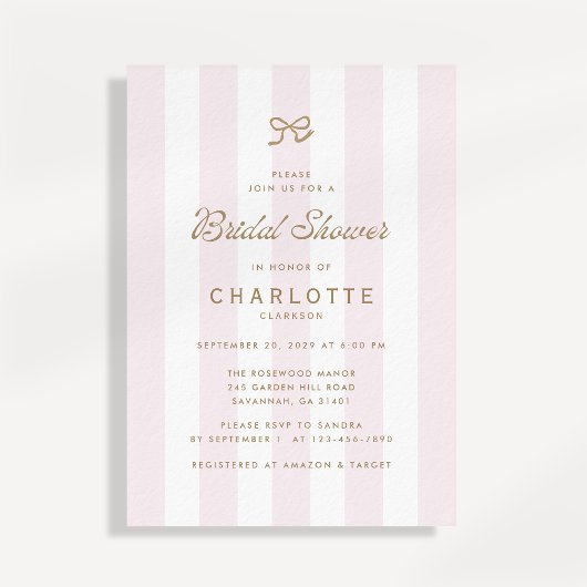 Blush Wide Stripe Bridal Shower Invitation 招待状