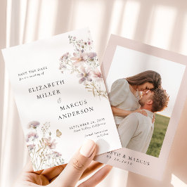 Blush Wildflower Boho Garden Wedding Save the Date セーブザデート