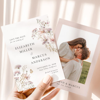 Blush Wildflower Boho Garden Wedding Save the Date セーブザデート